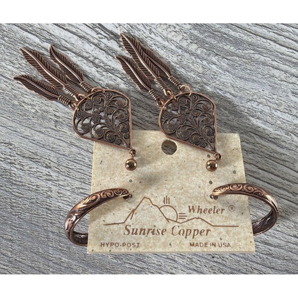 2 Pair Wheeler Sunrise Copper Southwestern Feather Earrings Hypo Post New NOS